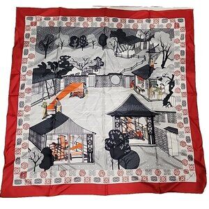 new RARE Chinese SILK SCARF Sizhou China scene with gift box 33" square size